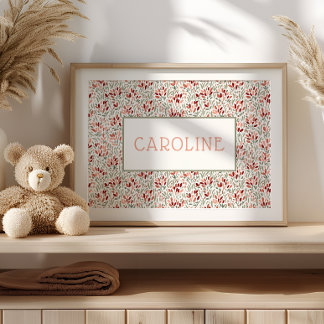 Custom Name Poster Floral Girl Wall Art Nursery