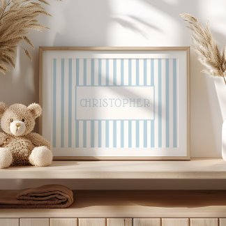 Custom Name Poster Soft Blue Boys Nursery Art