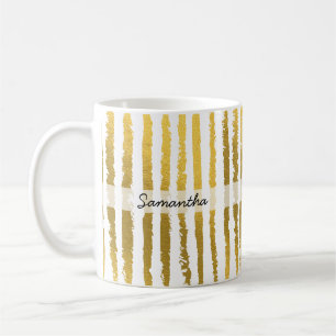 Custom Name Preppy Gold Striped Coffee Mug