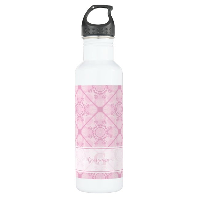 Custom Name Preppy In Pink Mandala Diamond Tiled 710 Ml Water Bottle (Front)