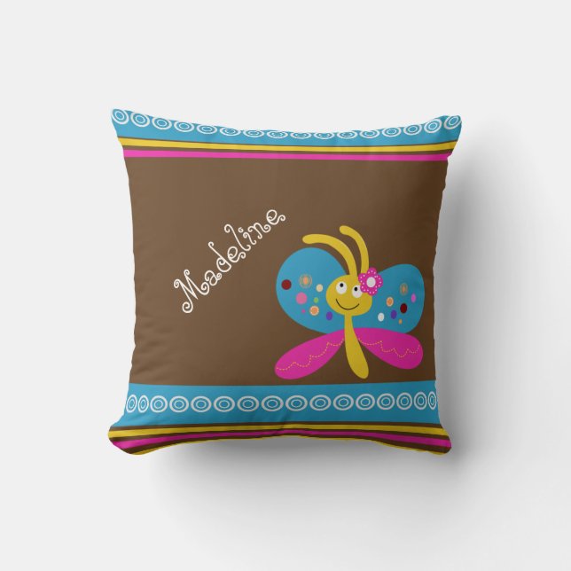 Custom Name Pretty Butterfly Throw Pillow (Front)