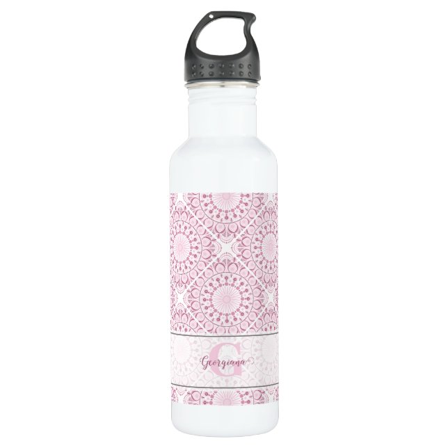 Custom Name Pretty Pink Confetti Lace Mandala Tile 710 Ml Water Bottle (Front)