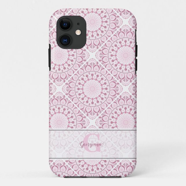 Custom Name Pretty Pink Confetti Lace Mandala Tile Case-Mate iPhone Case (Back)
