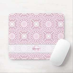 Custom Name Pretty Pink Confetti Lace Mandala Tile Mouse Pad