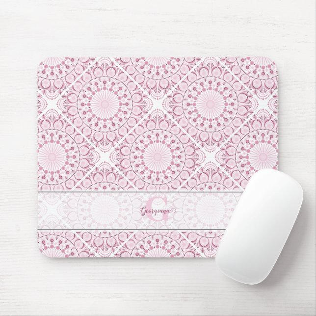 Custom Name Pretty Pink Confetti Lace Mandala Tile Mouse Pad (With Mouse)