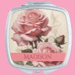 Custom Name Pretty Pink Vintage Roses Compact Mirror<br><div class="desc">This girly pink pretty vintage roses custom name compact is perfect as a stocking stuffer,  secret santa gift,  bridesmaid favours,  or a gift for the young (or older) lady in your life!</div>