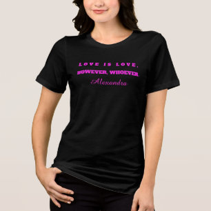 Custom Name Pride Month Black T-Shirt - Neon Pink Tri-Blend Shirt