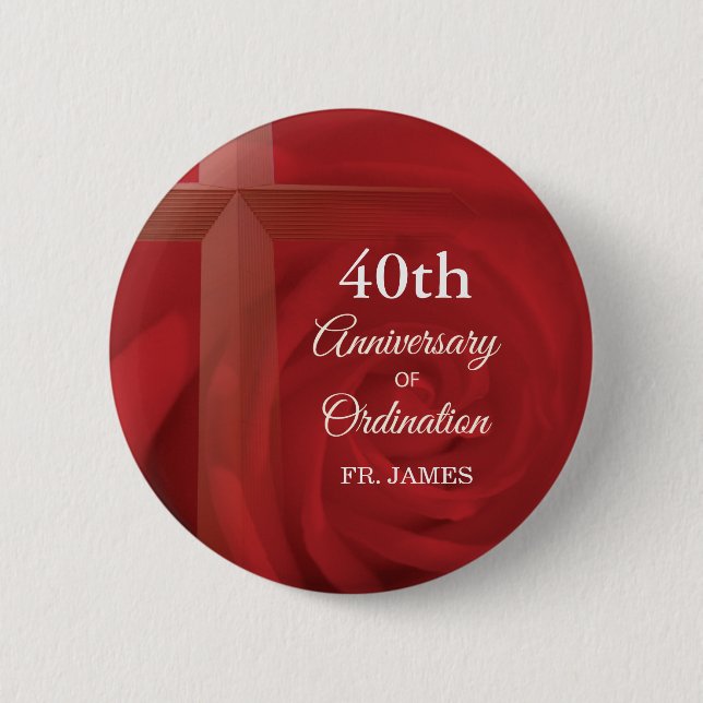Custom Name Priest Anniversary Ordination Red Rose 6 Cm Round Badge (Front)