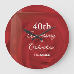 Custom Name Priest Anniversary Ordination Red Rose Large Clock