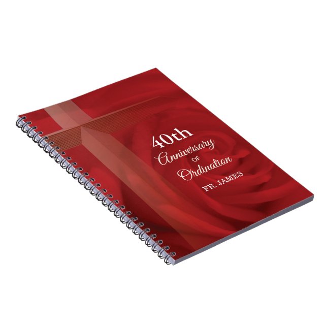 Custom Name Priest Anniversary Ordination Red Rose Spiral Notebook (Right Side)
