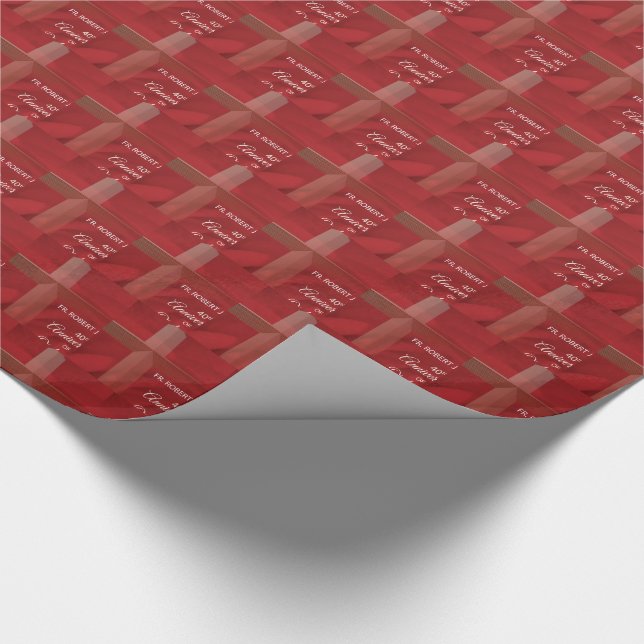 Custom Name Priest Anniversary Ordination Red Rose Wrapping Paper (Corner)