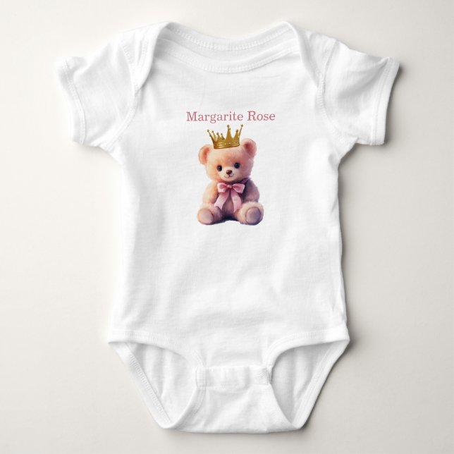 Custom Name Princess Teddy Bear Baby Bodysuit (Front)