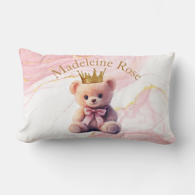 Custom Name Princess Teddy Bear Lumbar Cushion (Front)
