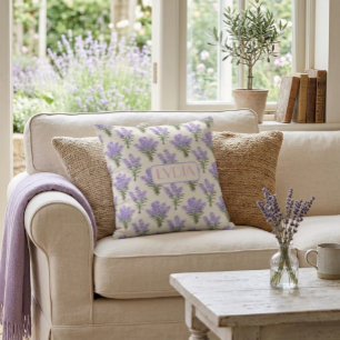 Custom Name Provence Lavender Throw Pillow