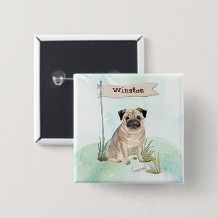 Custom Name Pug Pet Dog 15 Cm Square Badge