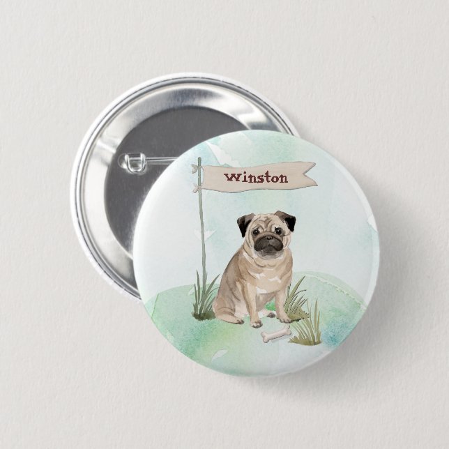 Custom Name Pug Pet Dog 6 Cm Round Badge (Front & Back)