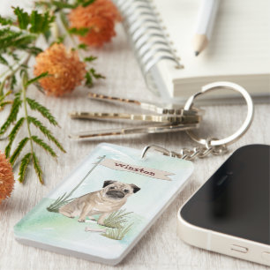 Custom Name Pug Pet Dog Key Ring