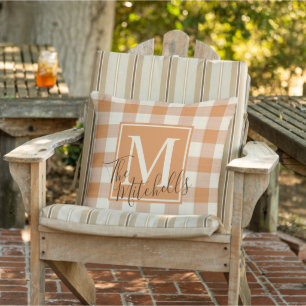 Custom Name Pumpkin Fall Orange Gingham Pattern Cushion