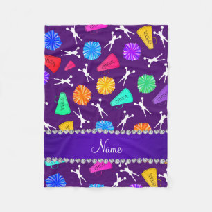 Custom name purple cheerleading pompoms fleece blanket