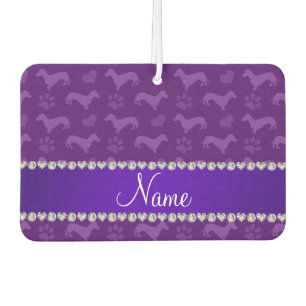 Custom name purple dachshunds hearts paws car air freshener