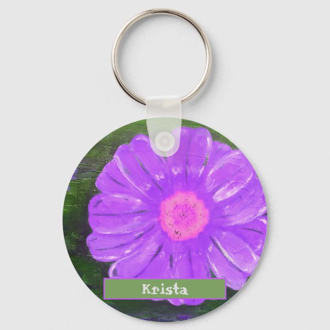 Custom Name Purple Flower Acrylic Painting Key Ring (Front)