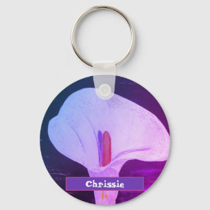 Custom Name PURPLE Flower LILY Acrylic Painting Key Ring
