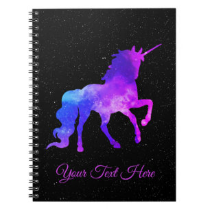 Custom Name Purple Galaxy Unicorn Dark Stars/Space Notebook