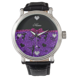 Custom name purple glitter gymnastics pink bow watch