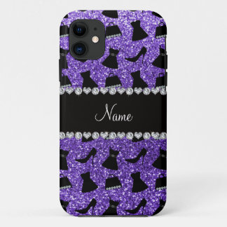 Custom name purple glitter high heels dress purse iPhone 11 case