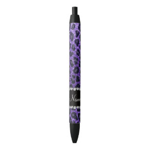 Custom name purple glitter leopard spots black ink pen
