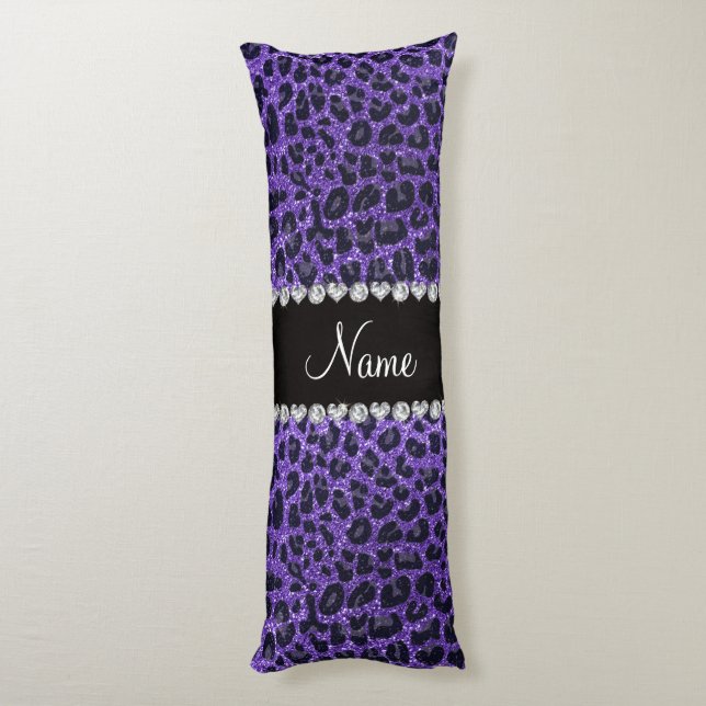 Custom name purple glitter leopard spots body cushion (Back (Vertical))