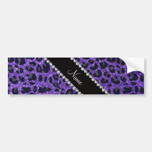 Custom name purple glitter leopard spots bumper sticker