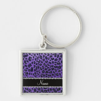 Custom name purple glitter leopard spots key ring