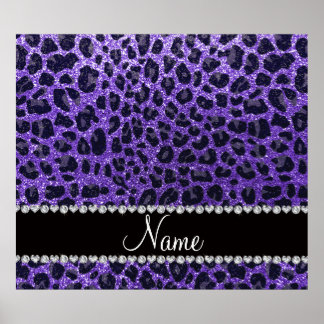 Custom name purple glitter leopard spots poster