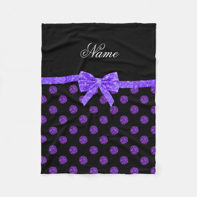 Custom name purple glitter polka dots bow fleece blanket (Front)
