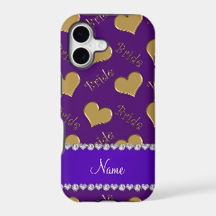 Custom name purple gold bride hearts
