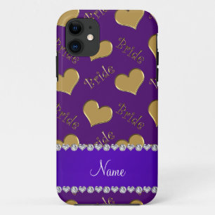 Custom name purple gold bride hearts Case-Mate iPhone case