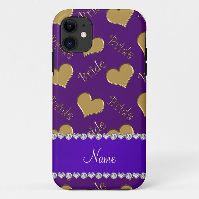 Custom name purple gold bride hearts Case-Mate iPhone case (Back)