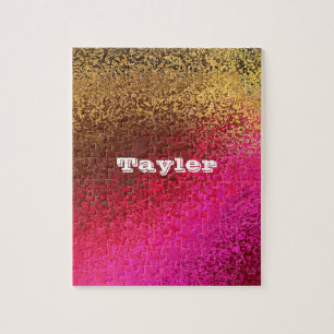 Custom Name Purple Gold Metallic Abstract Jigsaw Puzzle