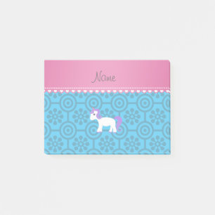 Custom name purple hair unicorn blue retro flowers post-it notes