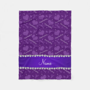 Custom name purple i love cheerleading hearts fleece blanket