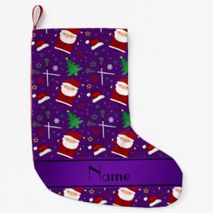 Custom name purple lacrosse christmas pattern small christmas stocking