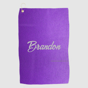 Custom name purple leather golf towel