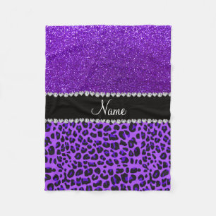 Custom name purple leopard indigo purple glitter fleece blanket
