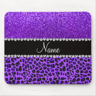 Custom name purple leopard indigo purple glitter mouse pad