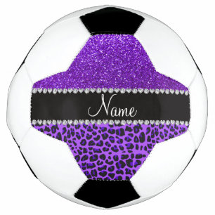 Custom name purple leopard indigo purple glitter soccer ball