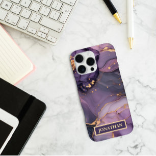 Custom Name Purple Marble Gold Print Personalised iPhone 16 Pro Max Case