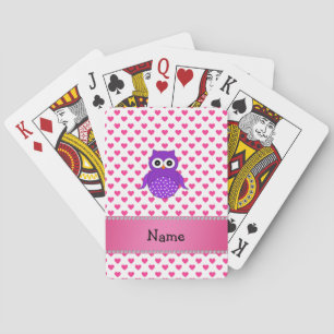 Custom name purple owl pink hearts polka dots playing cards