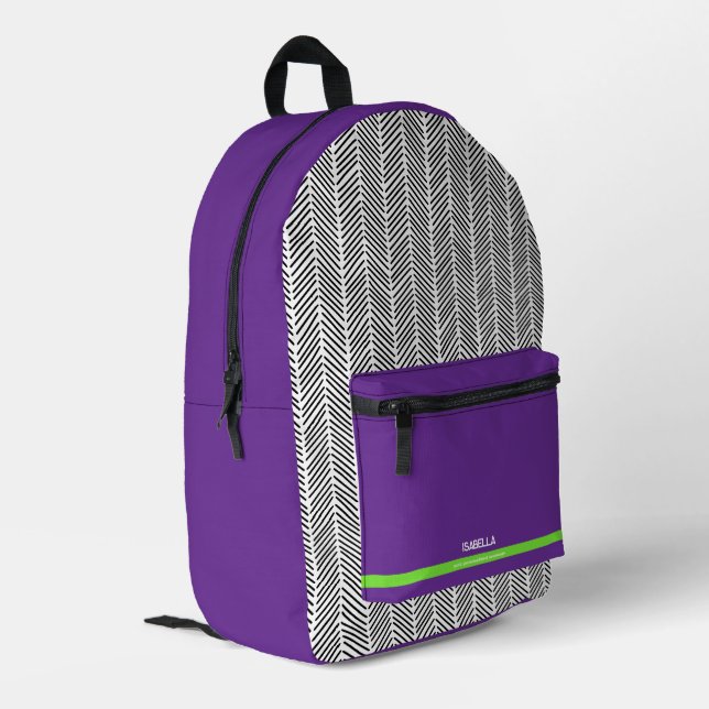 Custom Name Purple | Personalised  Printed Backpack (Back Corner Left)