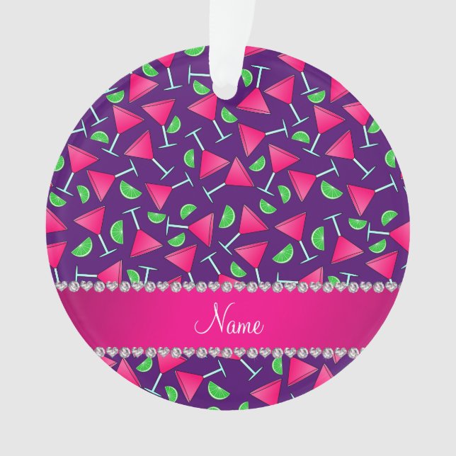 Custom name purple pink cosmos limes ornament (Front)